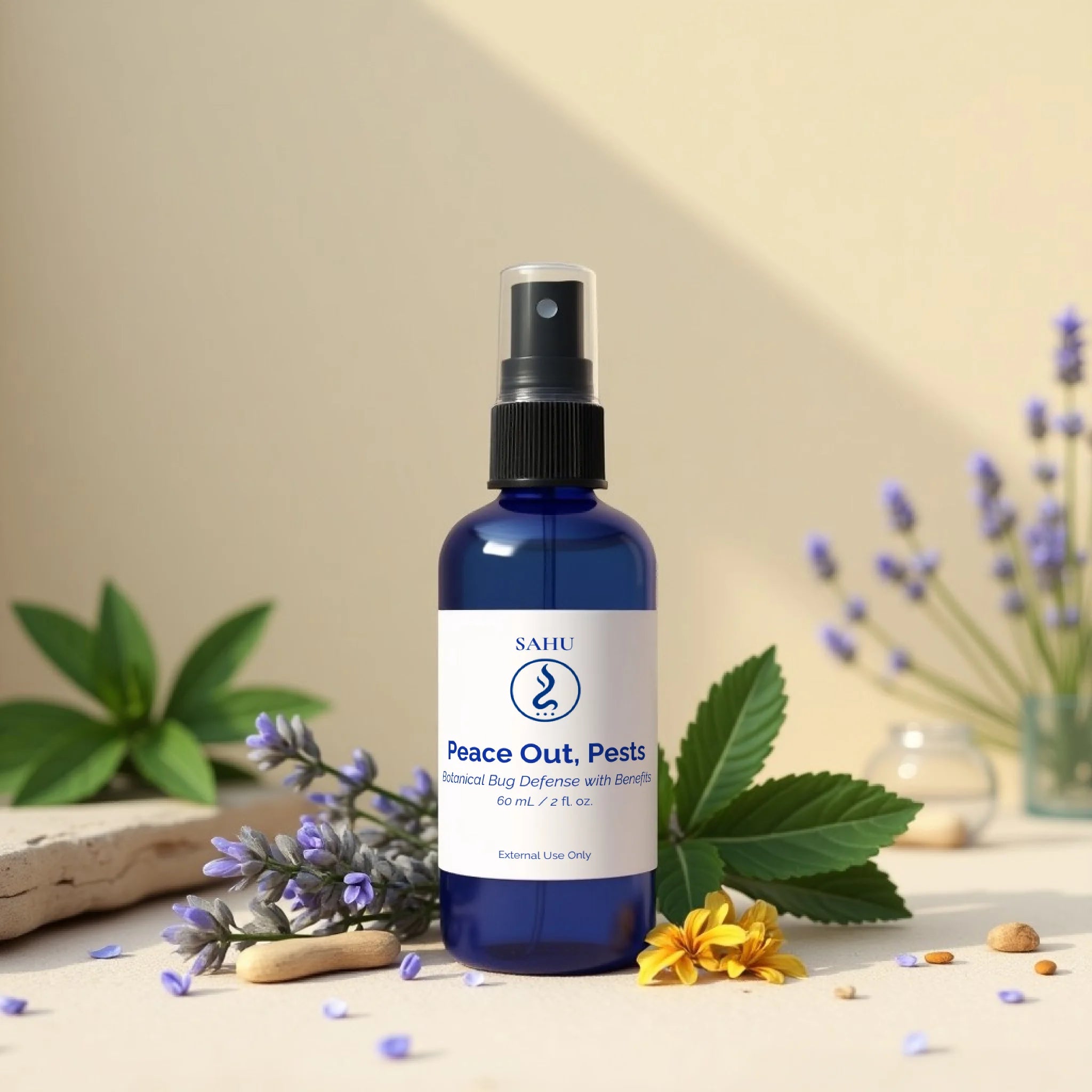 Peace Out Pests bug spray by Sahu Oils with natural lavender and herbal ingredients for protection
